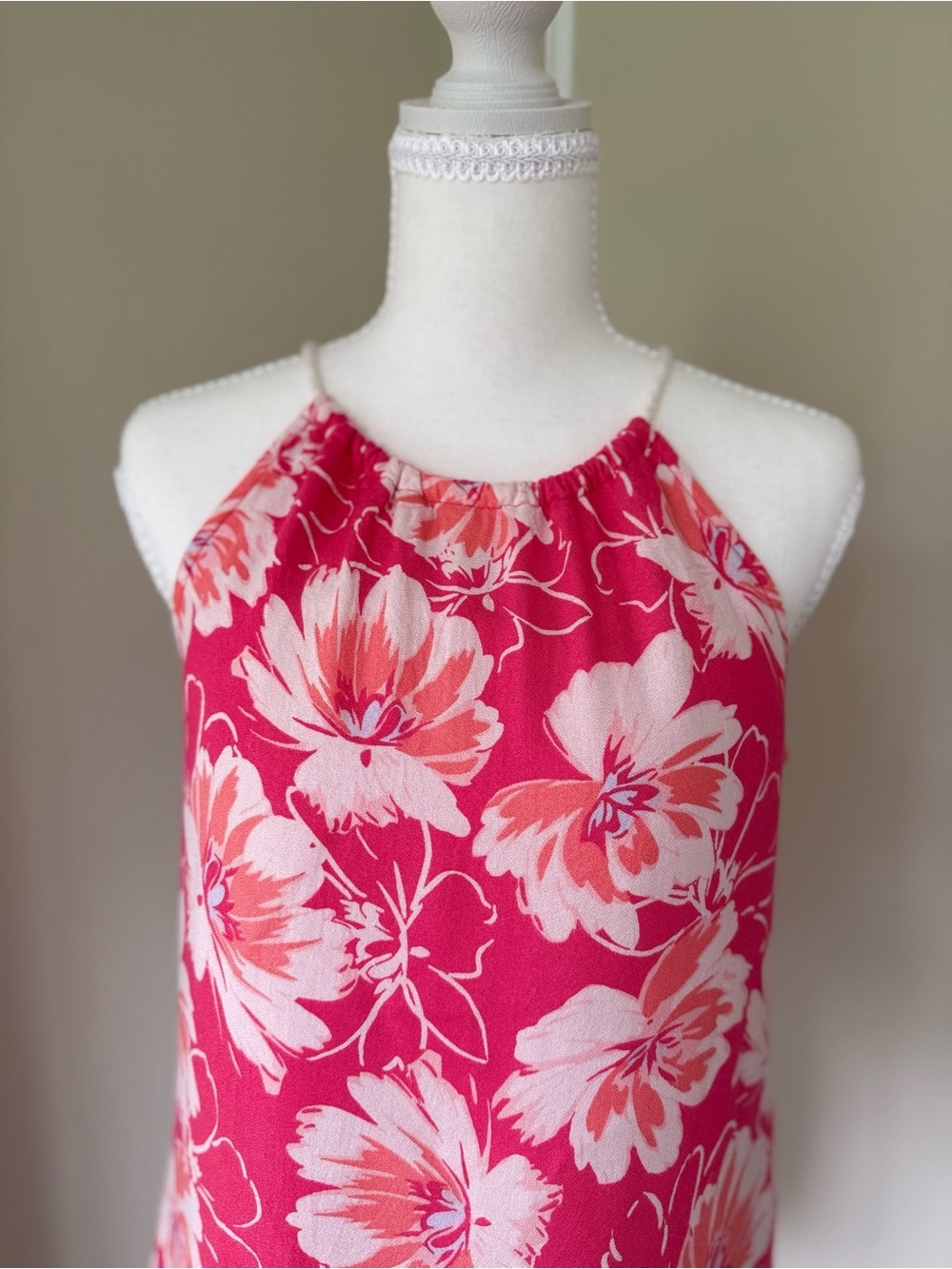 Vintage Hollister Mini Dress Y2K Pink Floral Mini Dress Coral Accents Halter Tie